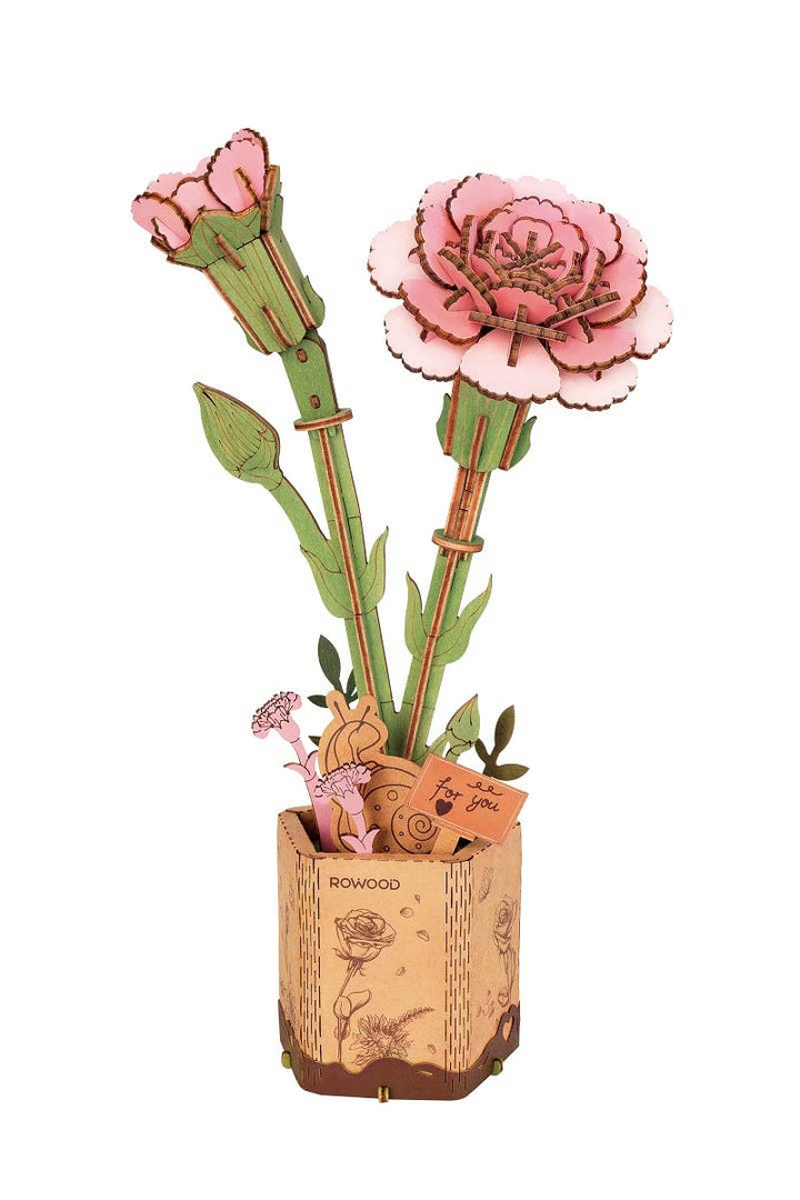 Robotime DIY Wooden Flower 3D Puzzles Pink Carnation