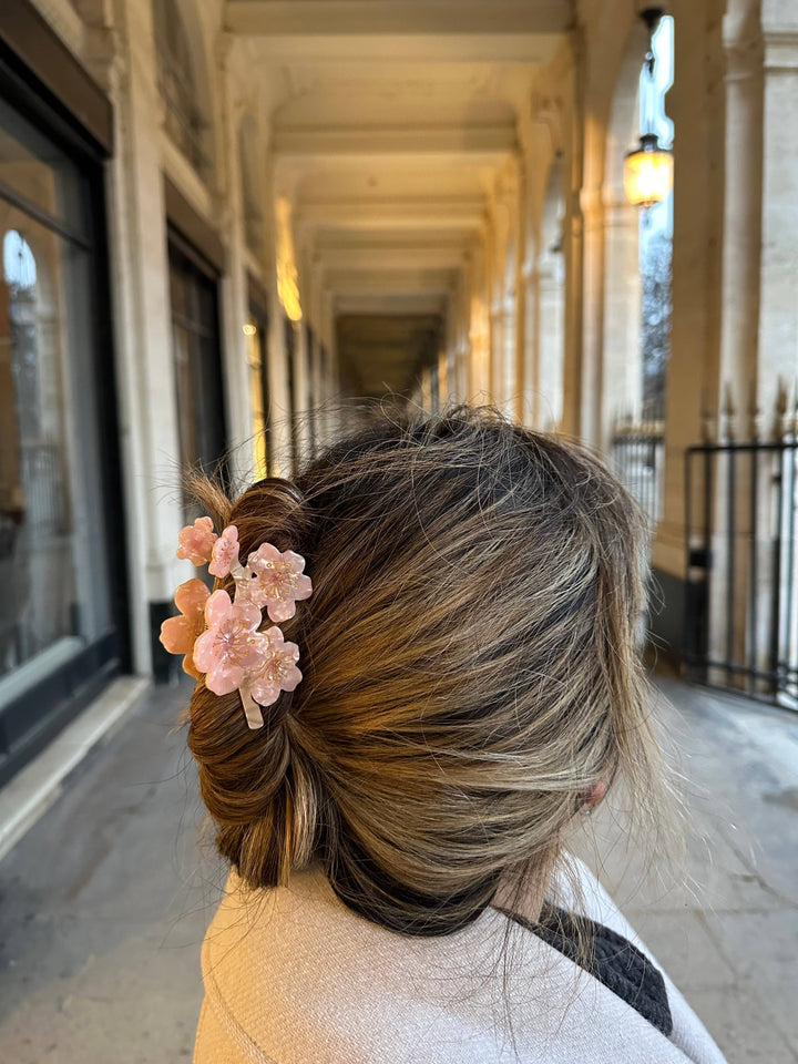 Solar Eclipse Hand-painted Pink Cherry Blossoms Flower Claw Hair Clip