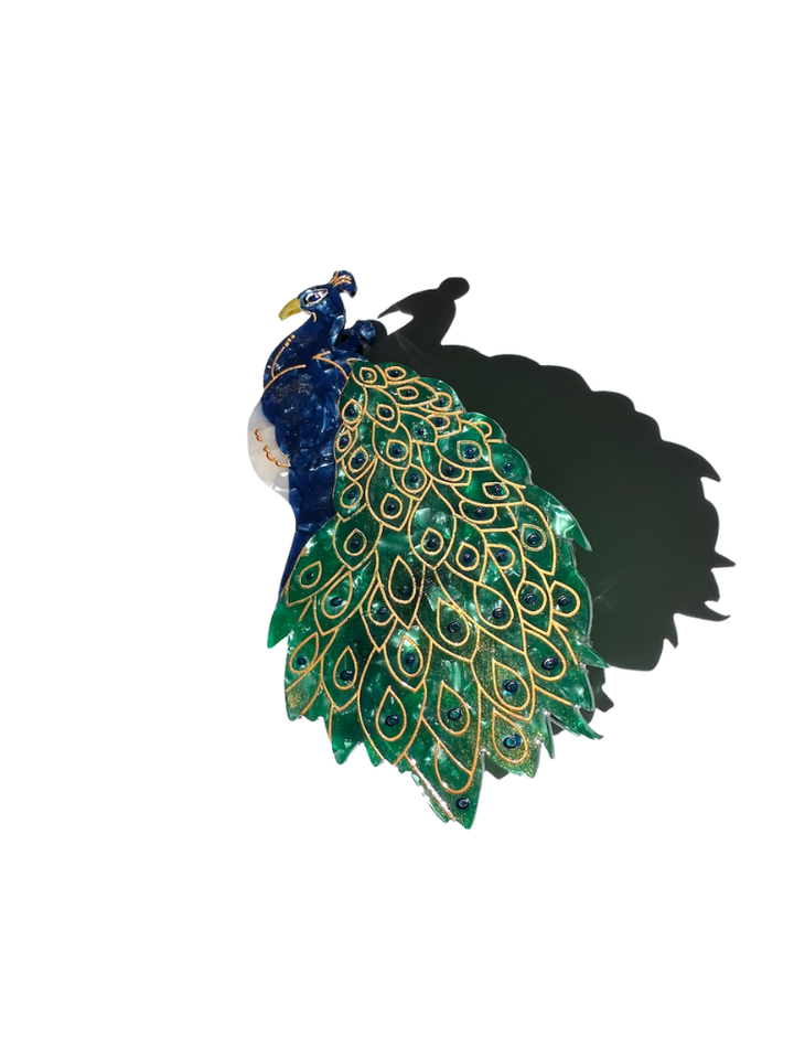 Solar Eclipse Hand-painted Peacock Bird Claw Hair Clip