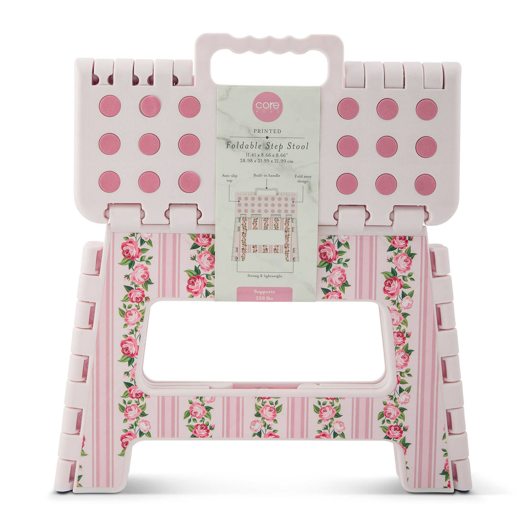 Core Home Pink Floral Stripe Foldable Step Stool