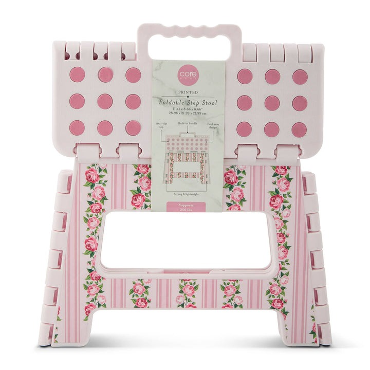 Core Home Pink Floral Stripe Foldable Step Stool