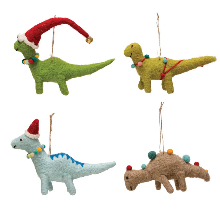 5"H Wool Felt Dinosaur Ornament with Seasonal Accessories