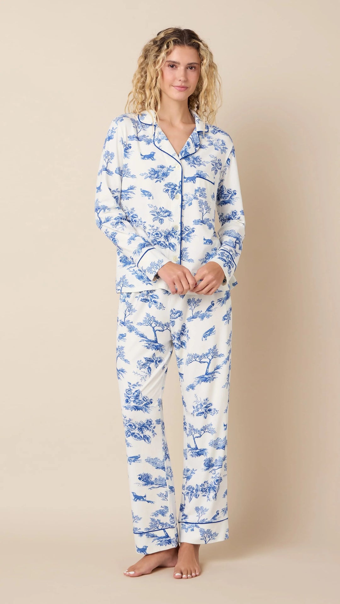 The Cat's Pajamas Field & Feather Pima Knit Long-Sleeved Pajama