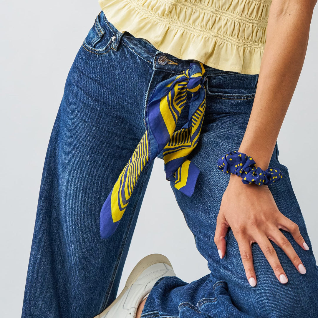 Navy & Yellow Game Day Alternating Stripe Scarf + Scrunchie Set