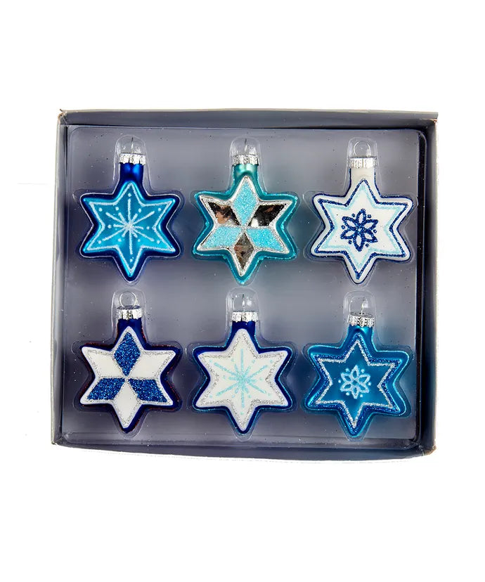 Kurt Adler Jewish Stars with Glitter Glass Ornaments, 6-Piece Box Set