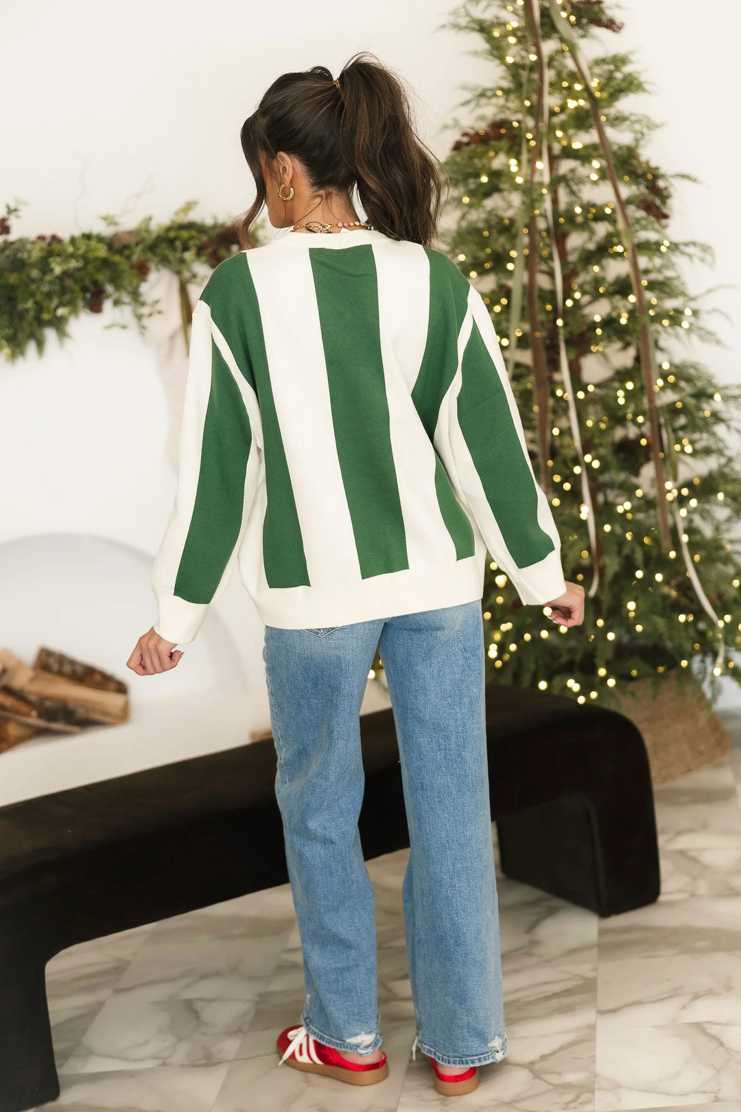 Queen of Sparkles Green & Ivory Striped Nutcracker Sweater