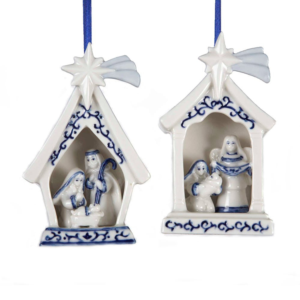 Kurt Adler Delft Blue Porcelain Holy Family Ornament