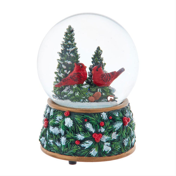 Kurt Adler Musical Wind-Up Christmas Tree with Cardinals Water Globe