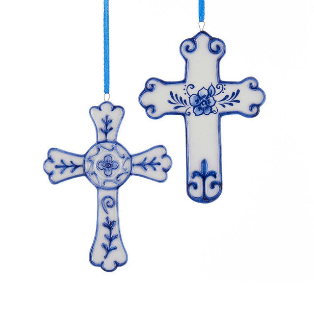 Kurt Adler Porcelain Delft Blue Cross Ornament