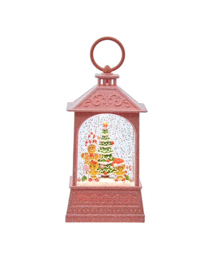 Kurt Adler 8.37" Battery Operated USB LED Lighted Gingerbread & Tree Scene Water Lantern