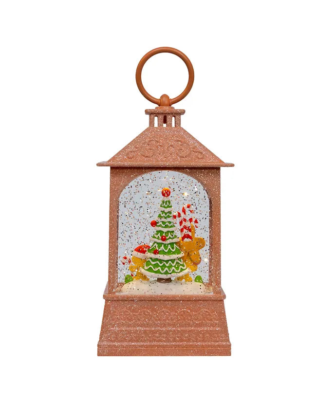 Kurt Adler 8.37" Battery Operated USB LED Lighted Gingerbread & Tree Scene Water Lantern
