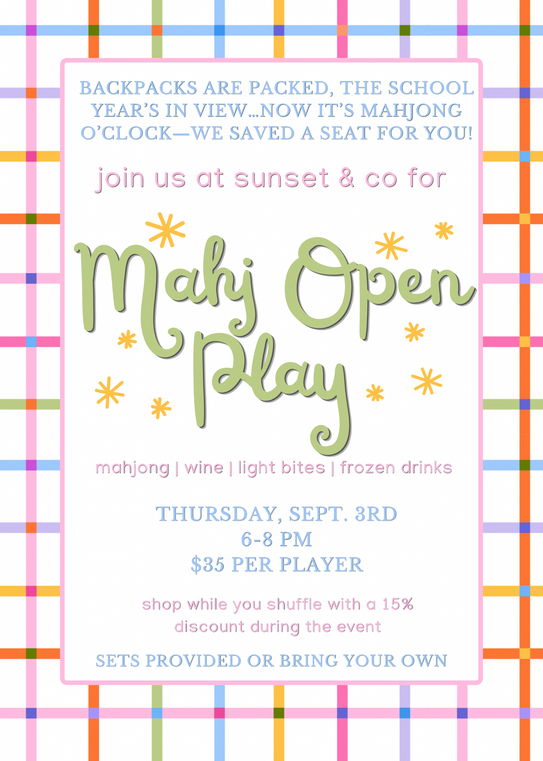 9/3 Mahjong Open Play Event