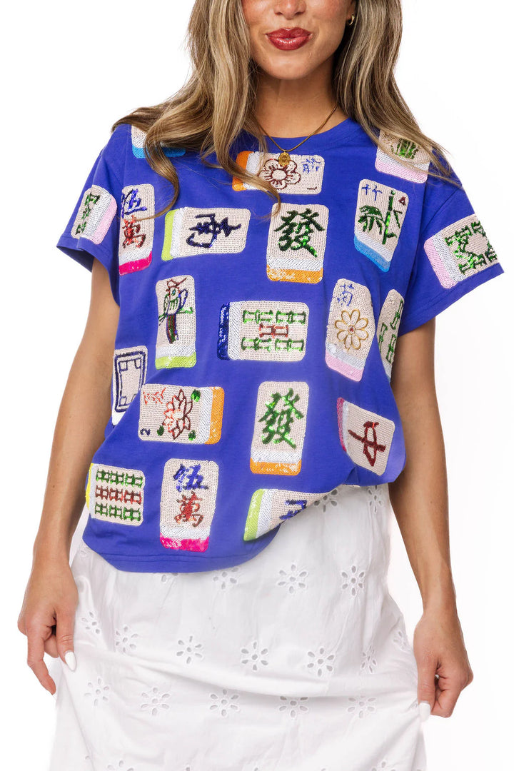 Queen of Sparkles Royal Blue Mahjong Tile Tee
