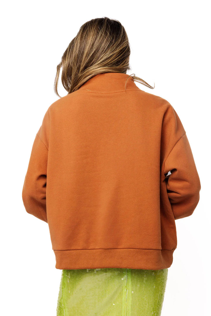 Queen of Sparkles Brown Patchwork Butterfly Mock Neck Sweatshirt