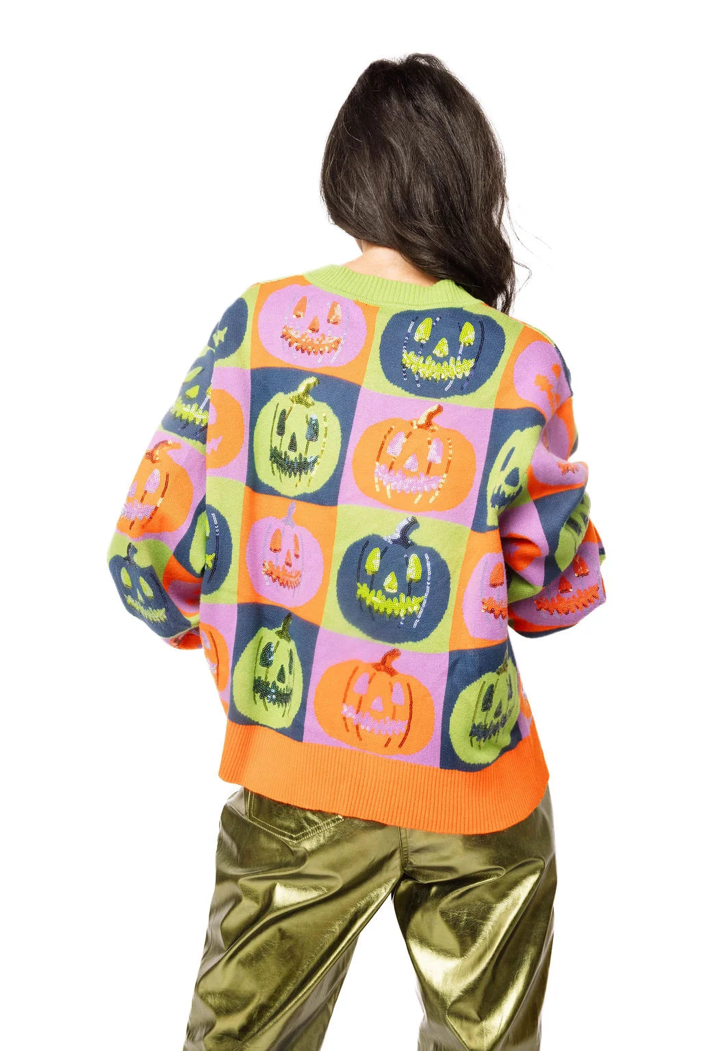 Queen of Sparkles Multi Checkered Pumpkin Button Up Cardigan