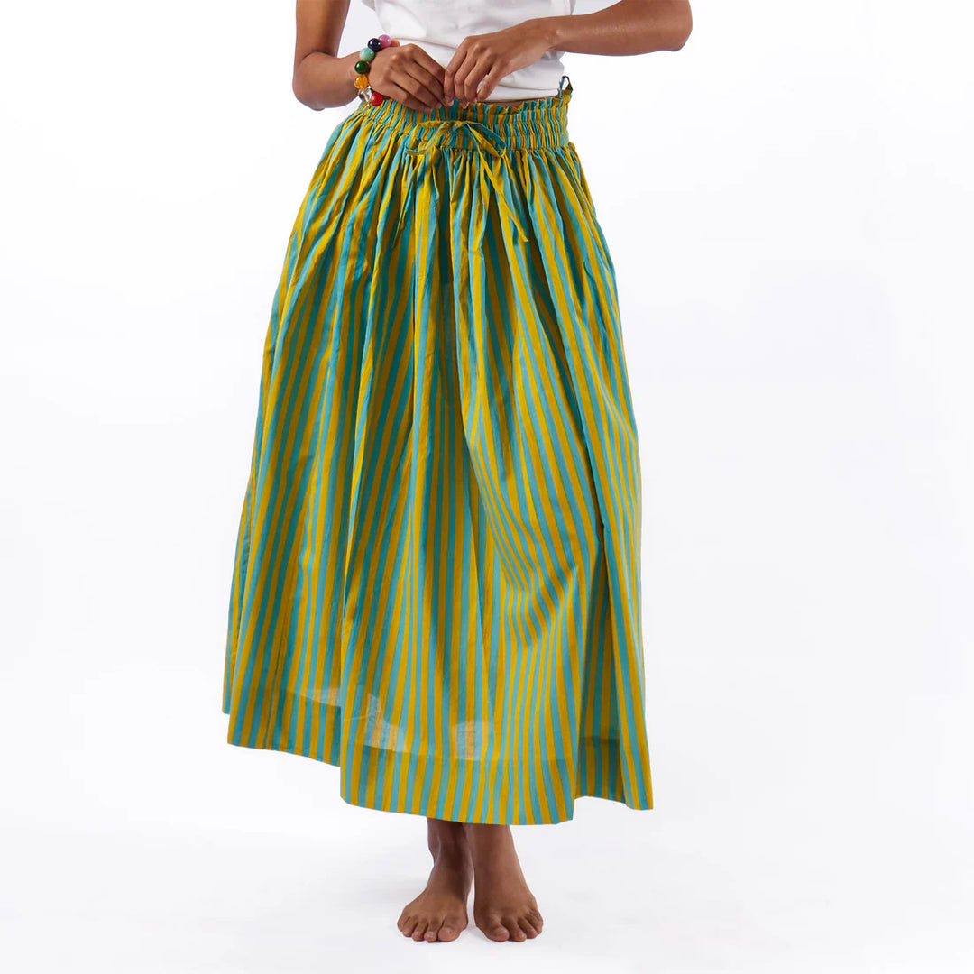 Keaton Stripe Skirt Aqua + Chartreuse