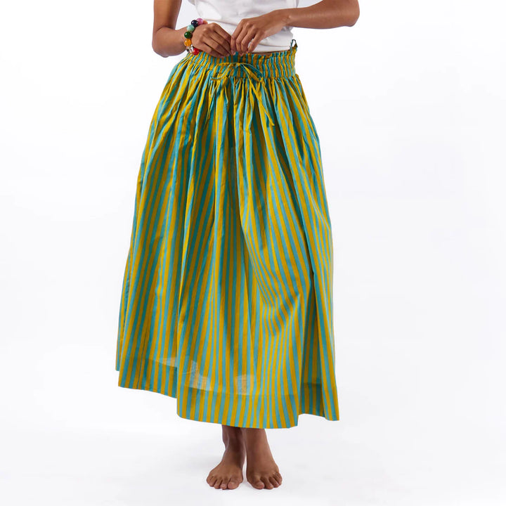 Keaton Stripe Skirt Aqua + Chartreuse