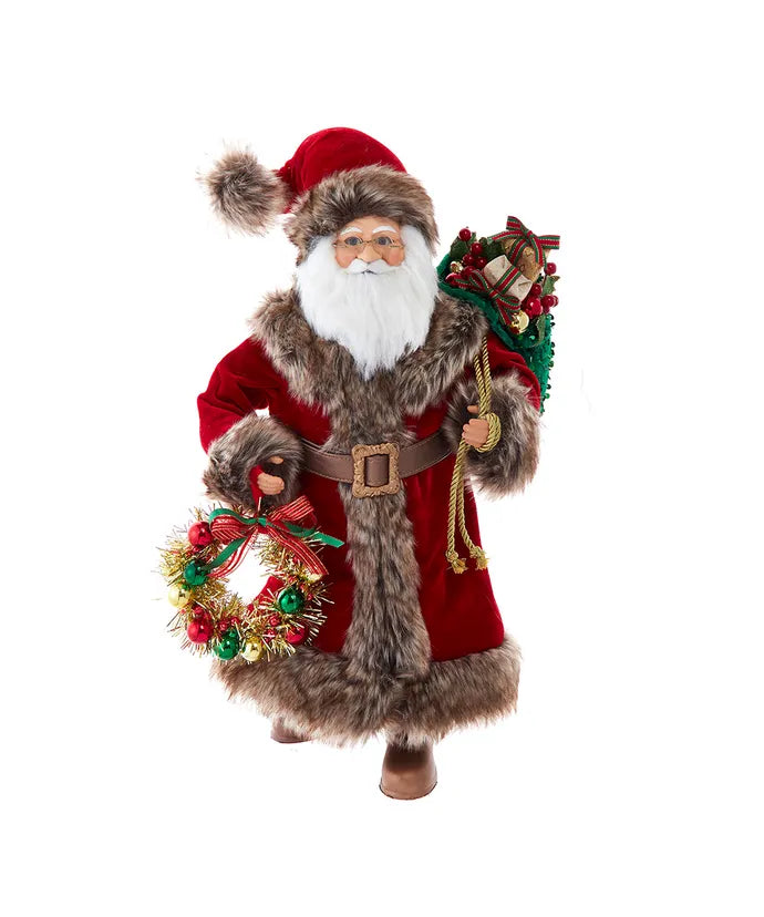 Kurt Adler 14" KSA Kringles Santa With Gray Fur & Wreath