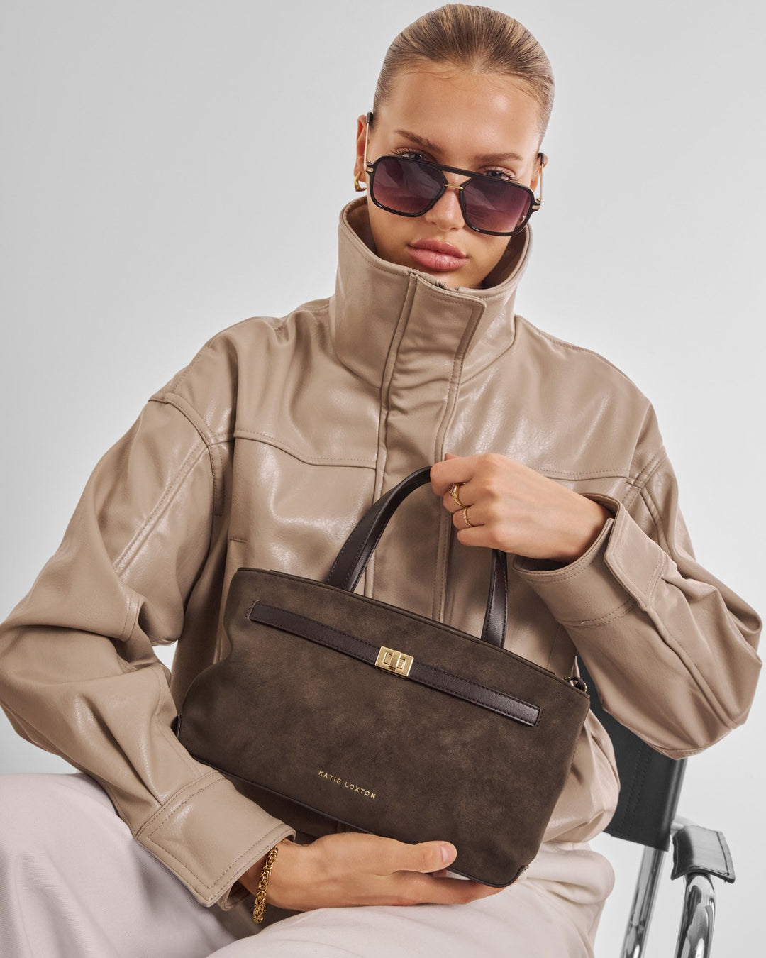 Katie Loxton Bitter Chocolate Orin Top Handle Suedette Crossbody Bag