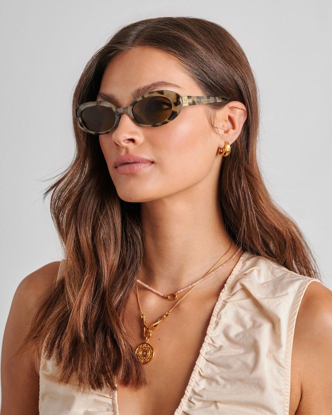 Katie Loxton Tortoiseshell Nissi Slim Oval Sunglasses