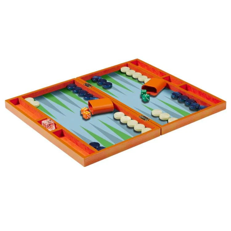 Addison Ross Orange Croc Lacquer Backgammon Set