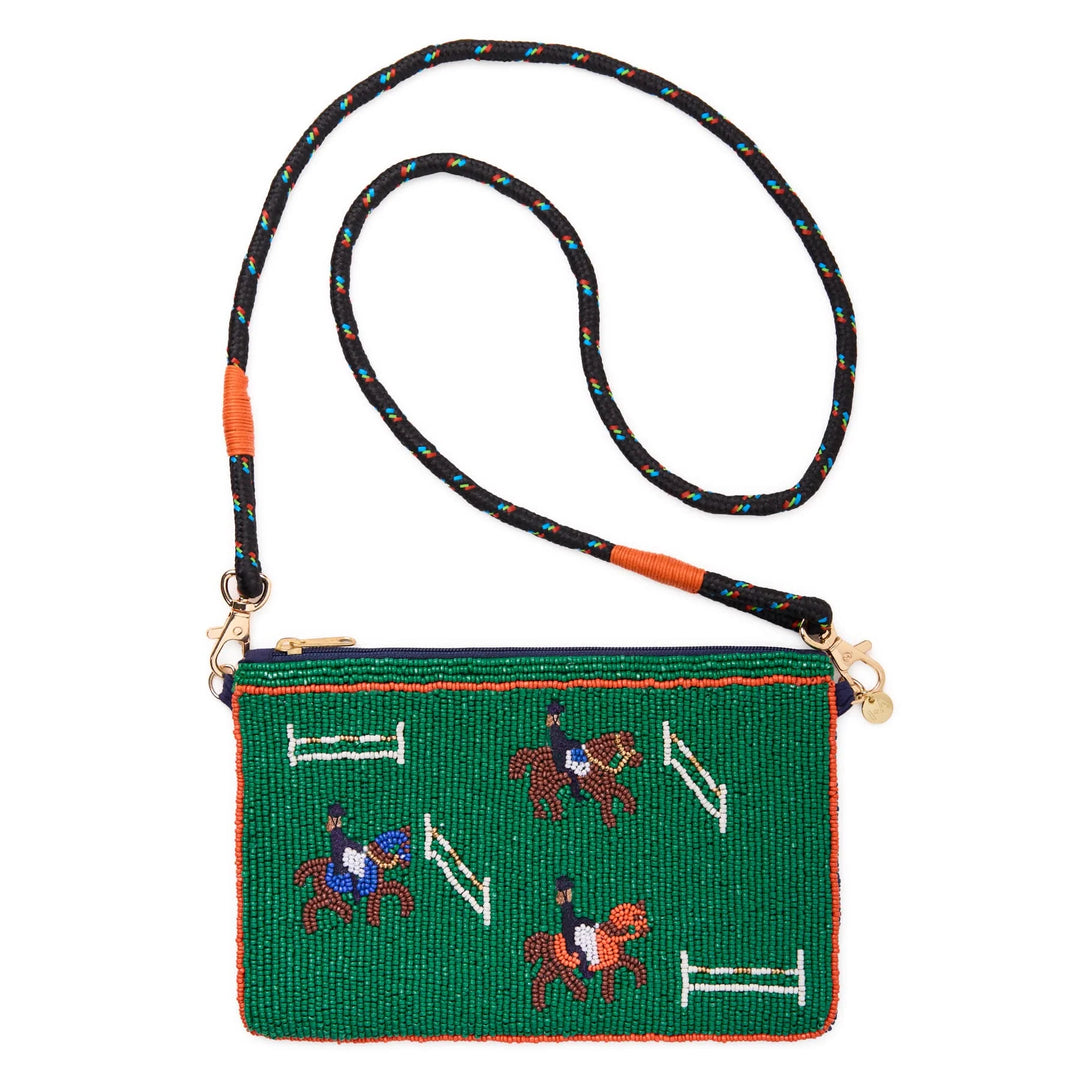 Leila Horse Seed Bead Clutch With Strap