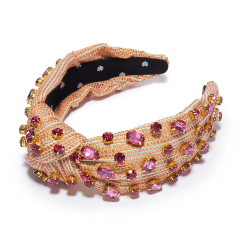 Lele Sadoughi - Oval Crystal Knotted Headband - Soft Coral Tweed