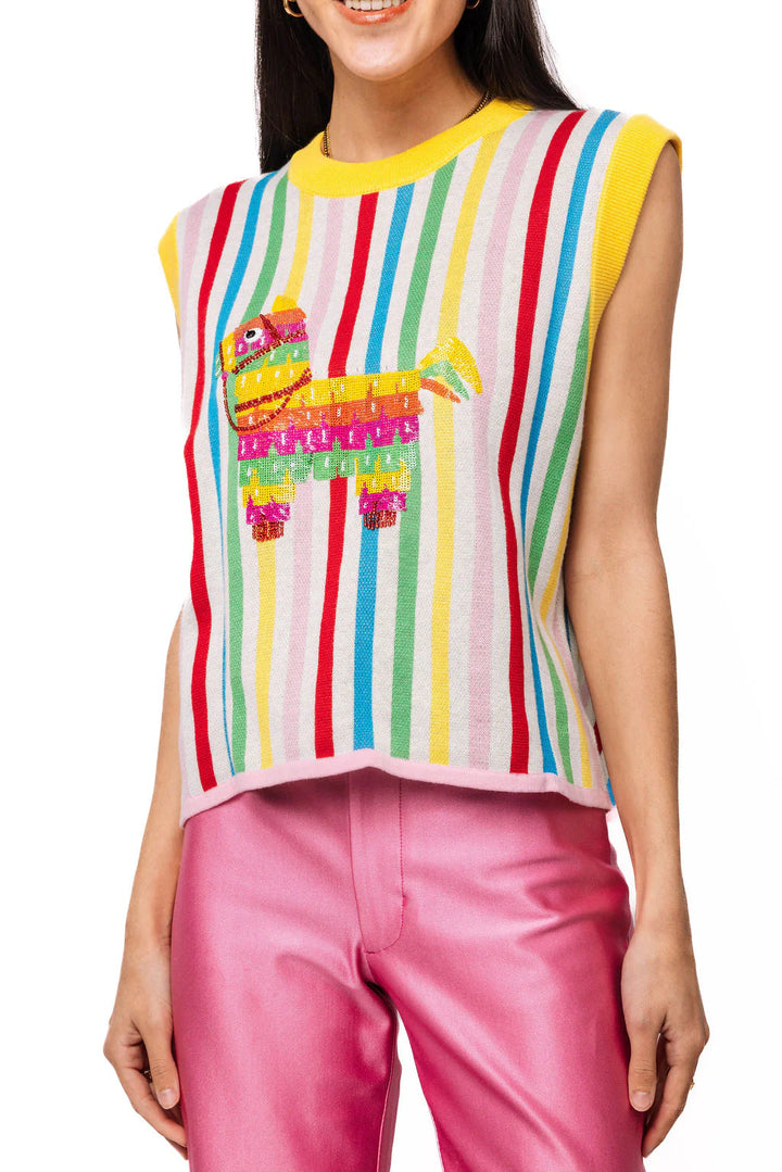 Queen of Sparkles Rainbow Striped Pinata Knit Vest