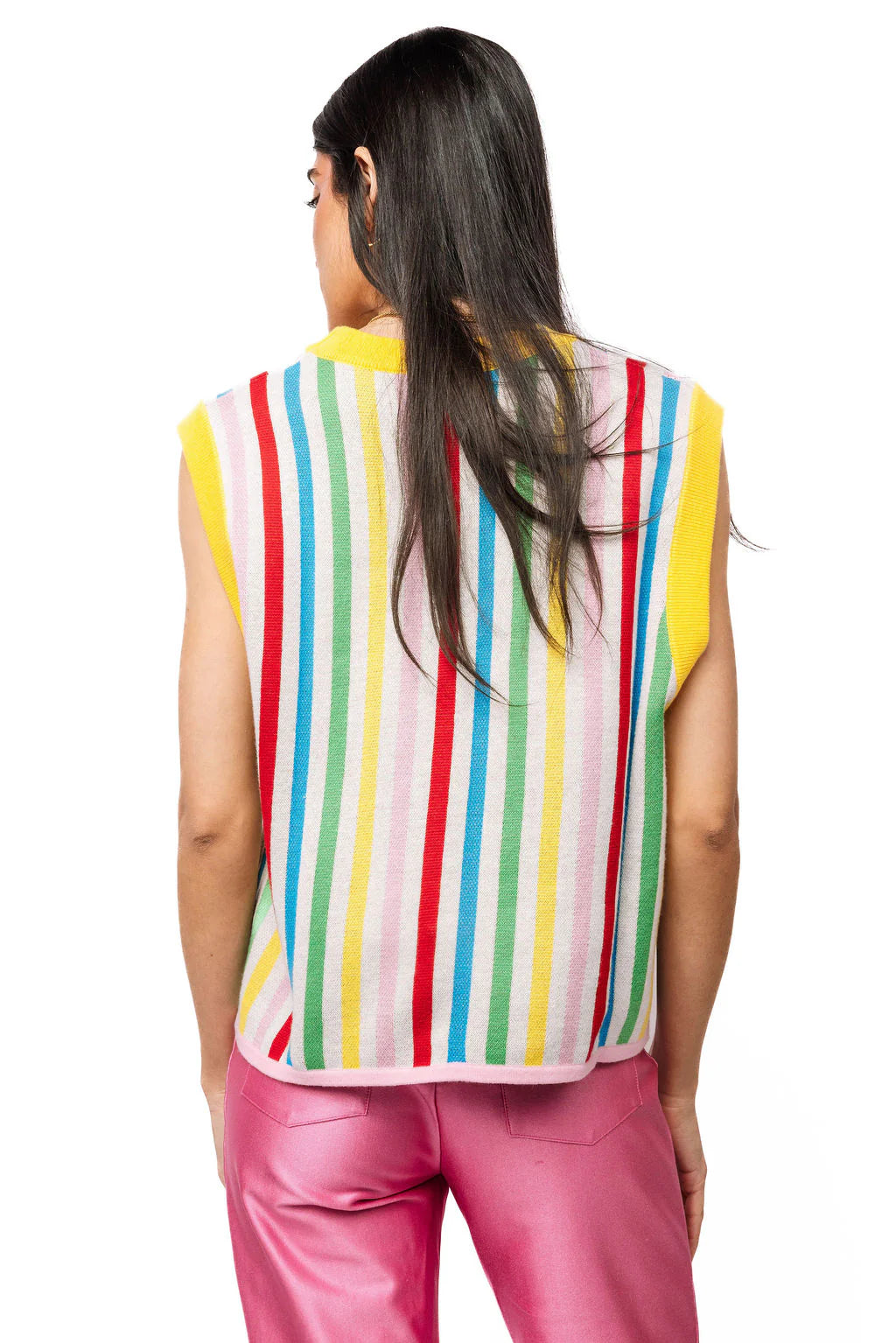 Queen of Sparkles Rainbow Striped Pinata Knit Vest