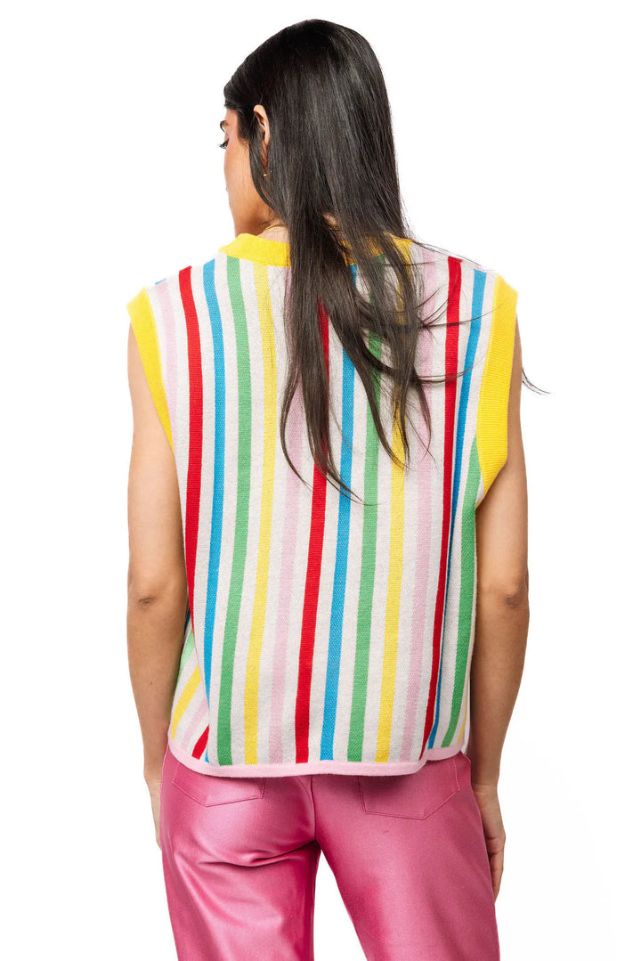 Queen of Sparkles Rainbow Striped Pinata Knit Vest