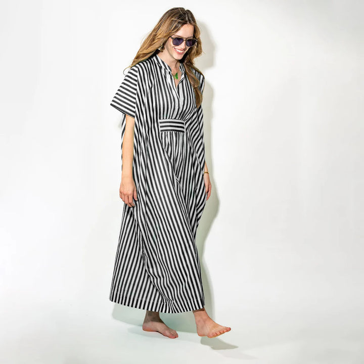 Margot Stripe Kaftan Black + White