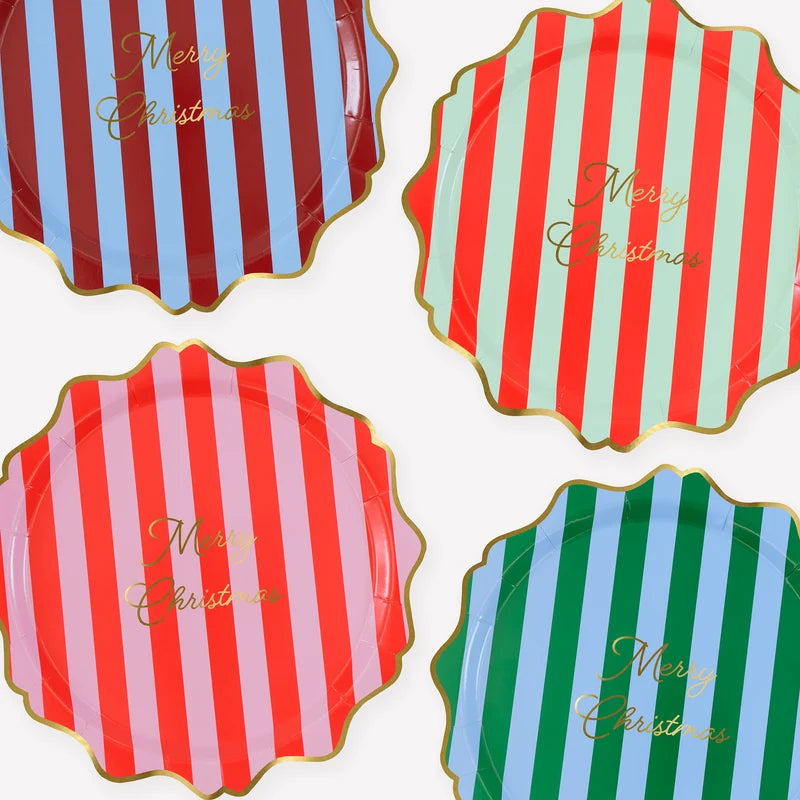 Meri Meri Striped Merry Christmas Paper Dinner Plates