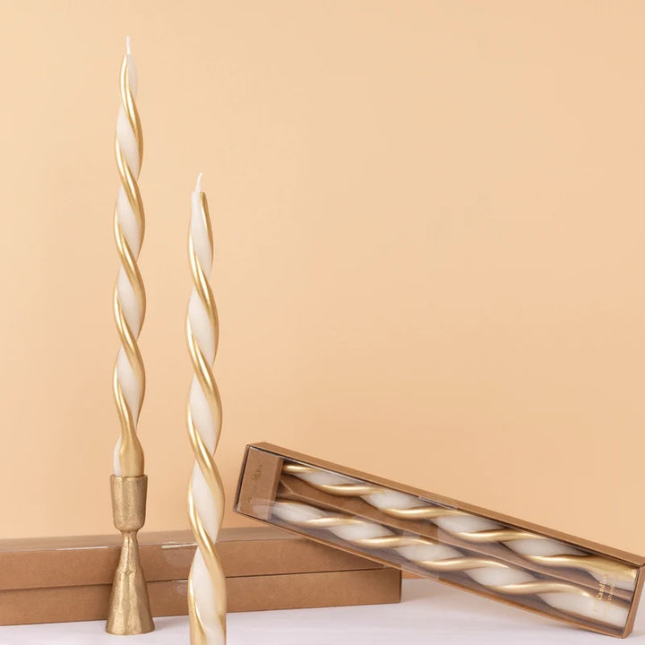 Meri Meri Gold Stripe Twist Candle Set