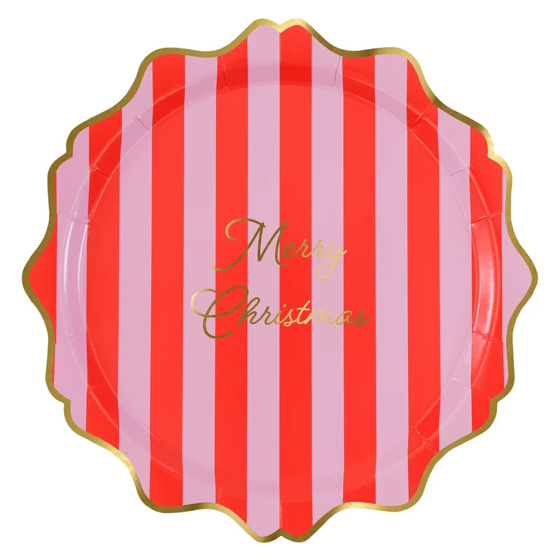 Meri Meri Striped Merry Christmas Paper Dinner Plates