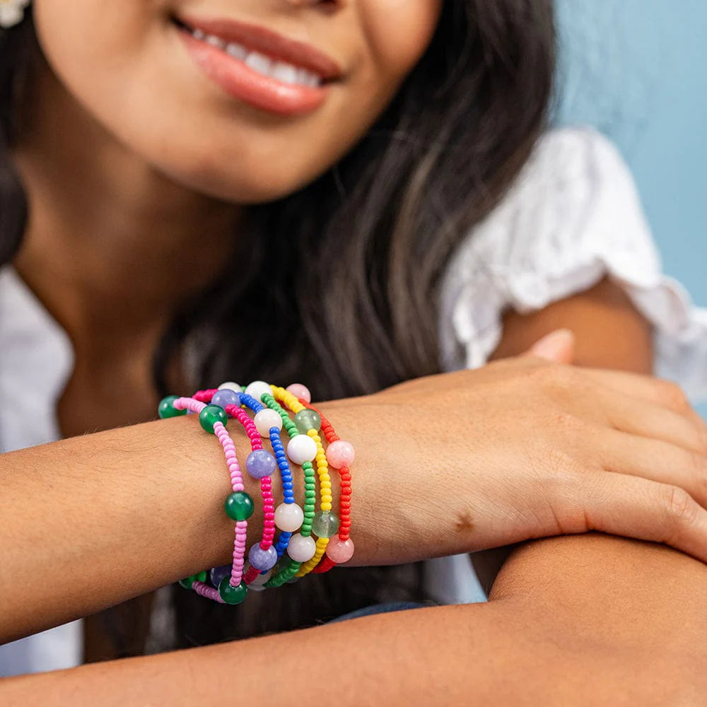 Mia Small Seed Bead with Round Stones Stretch Bracelet
