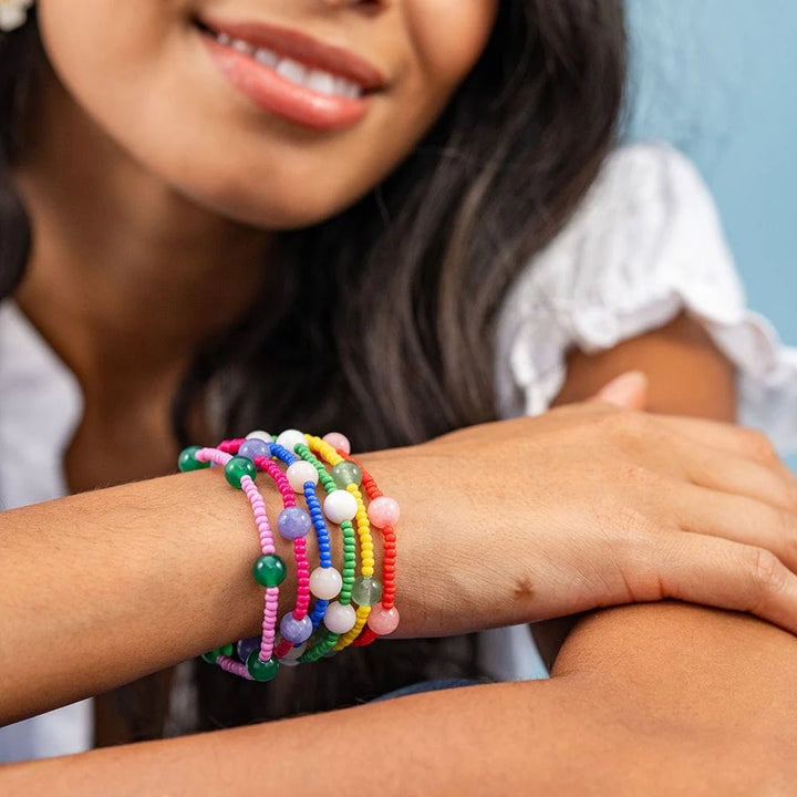 Mia Small Seed Bead with Round Stones Stretch Bracelet
