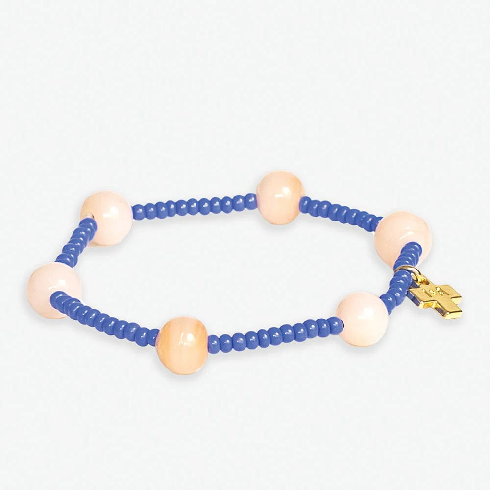 Mia Small Seed Bead with Round Stones Stretch Bracelet