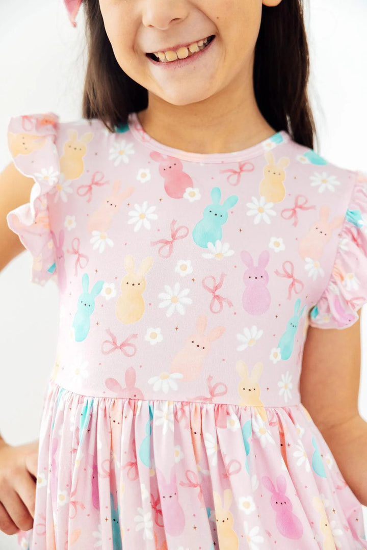 Mila & Rose Girl's Preppy Peeps Flutter Sleeve Twirl Dress