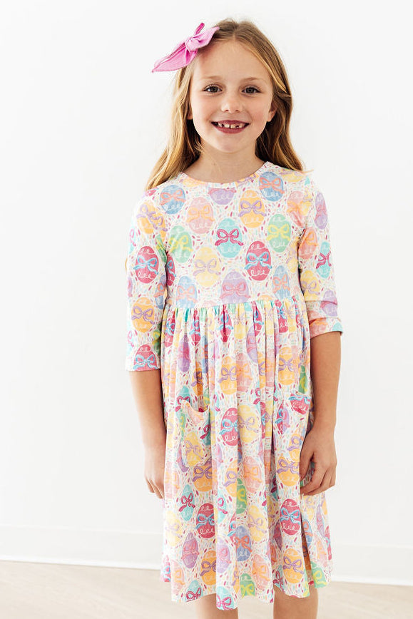Mila & Rose Girl's Egg-stra Cute Pocket Twirl Dress
