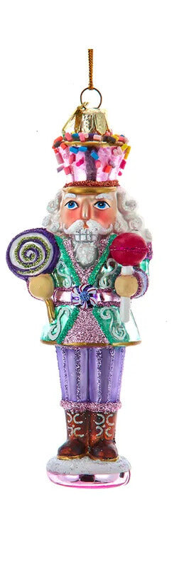 Kurt Adler Noble Gems Glass Nutcracker With Cookie & Lollipop Ornaments