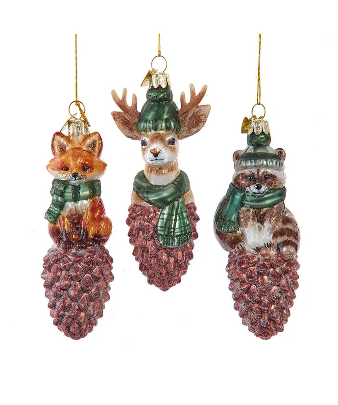 Kurt Adler Noble Gems™ Glass Animals With Scarf On Pinecone Ornament