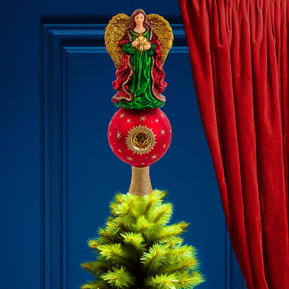 Kurt Adler Un-Lit Noble Gems™ Glass Finial Angel Treetop with Reflector
