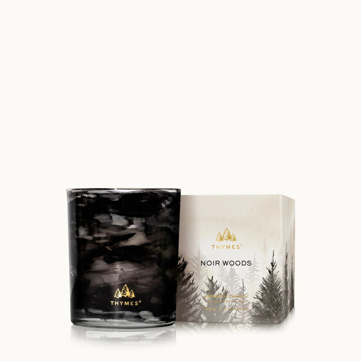 Thymes Noir Woods Boxed Glass Candle