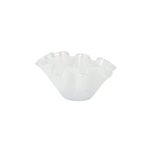 Vietri Onda Glass White Ruffled Round Bowl