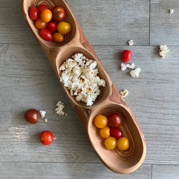 Three-Side Olive Wood Appetizer Dish