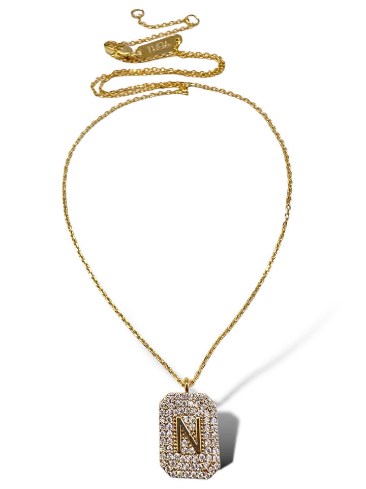 Theia Gold Initial Pave Tag Necklace
