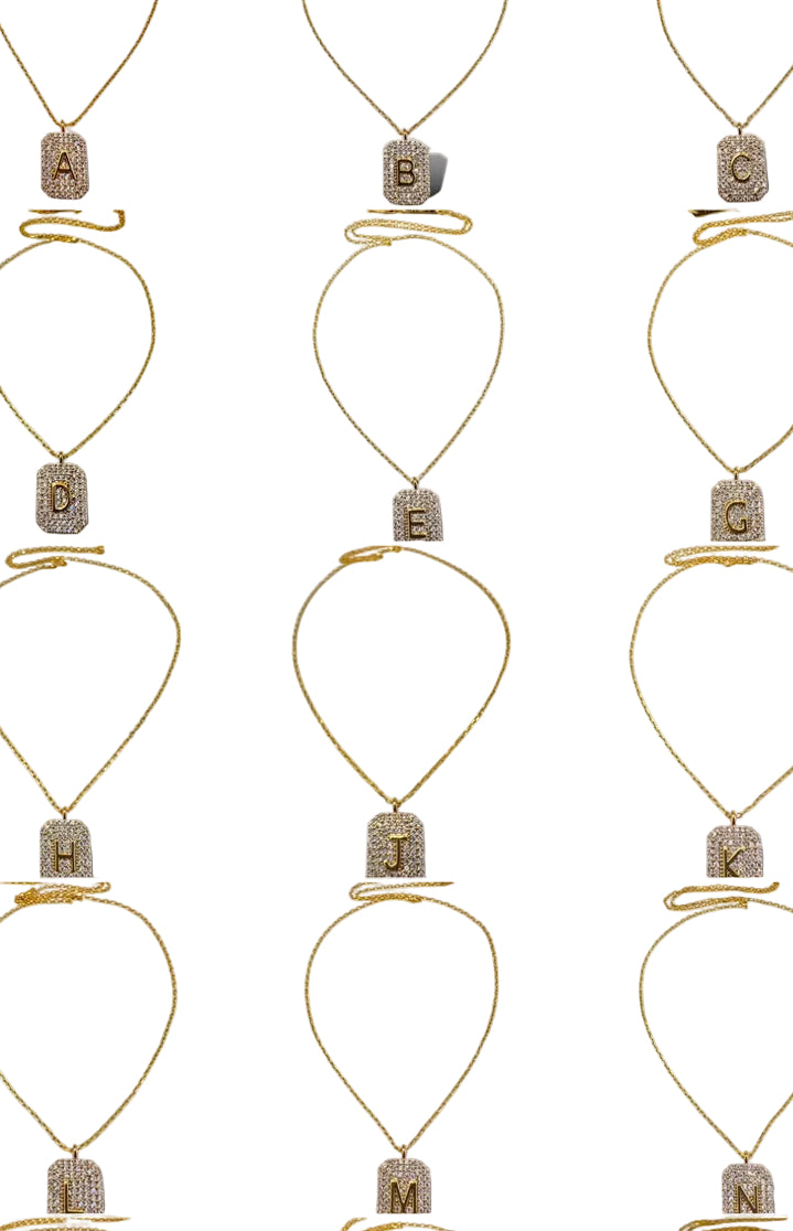 Theia Gold Initial Pave Tag Necklace