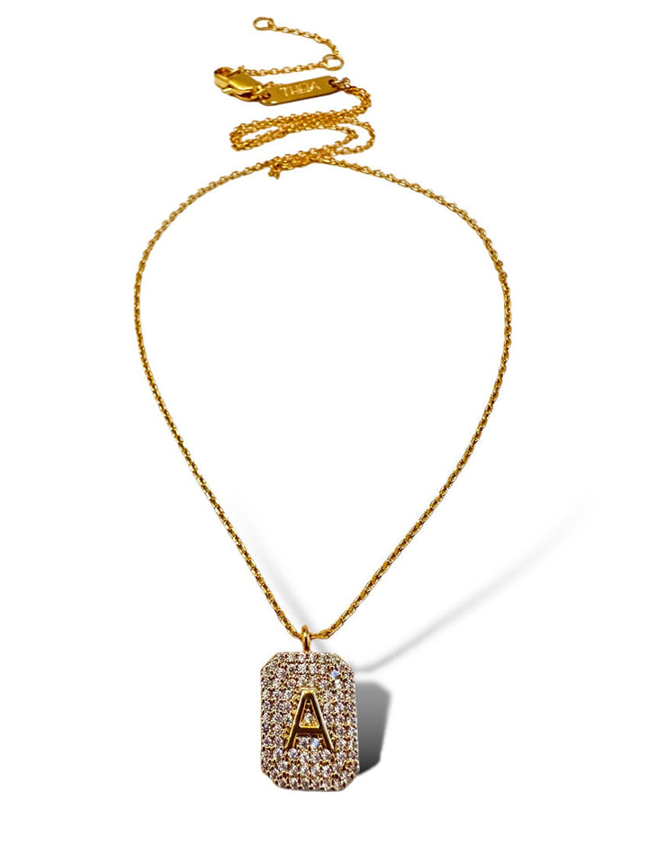 Theia Gold Initial Pave Tag Necklace