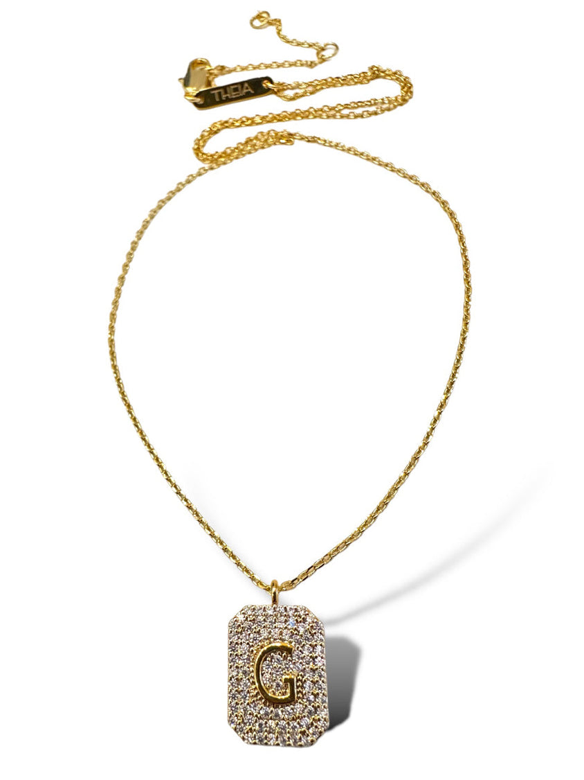 Theia Gold Initial Pave Tag Necklace