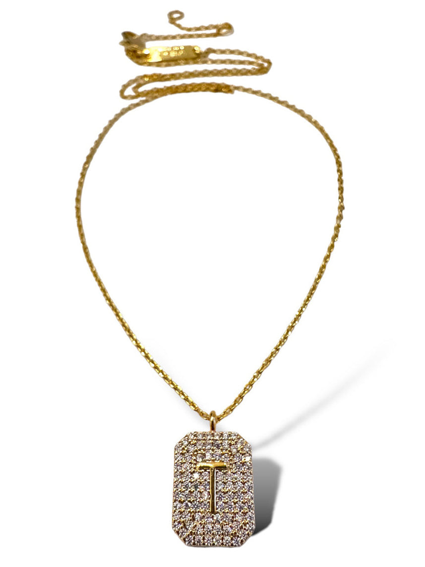 Theia Gold Initial Pave Tag Necklace